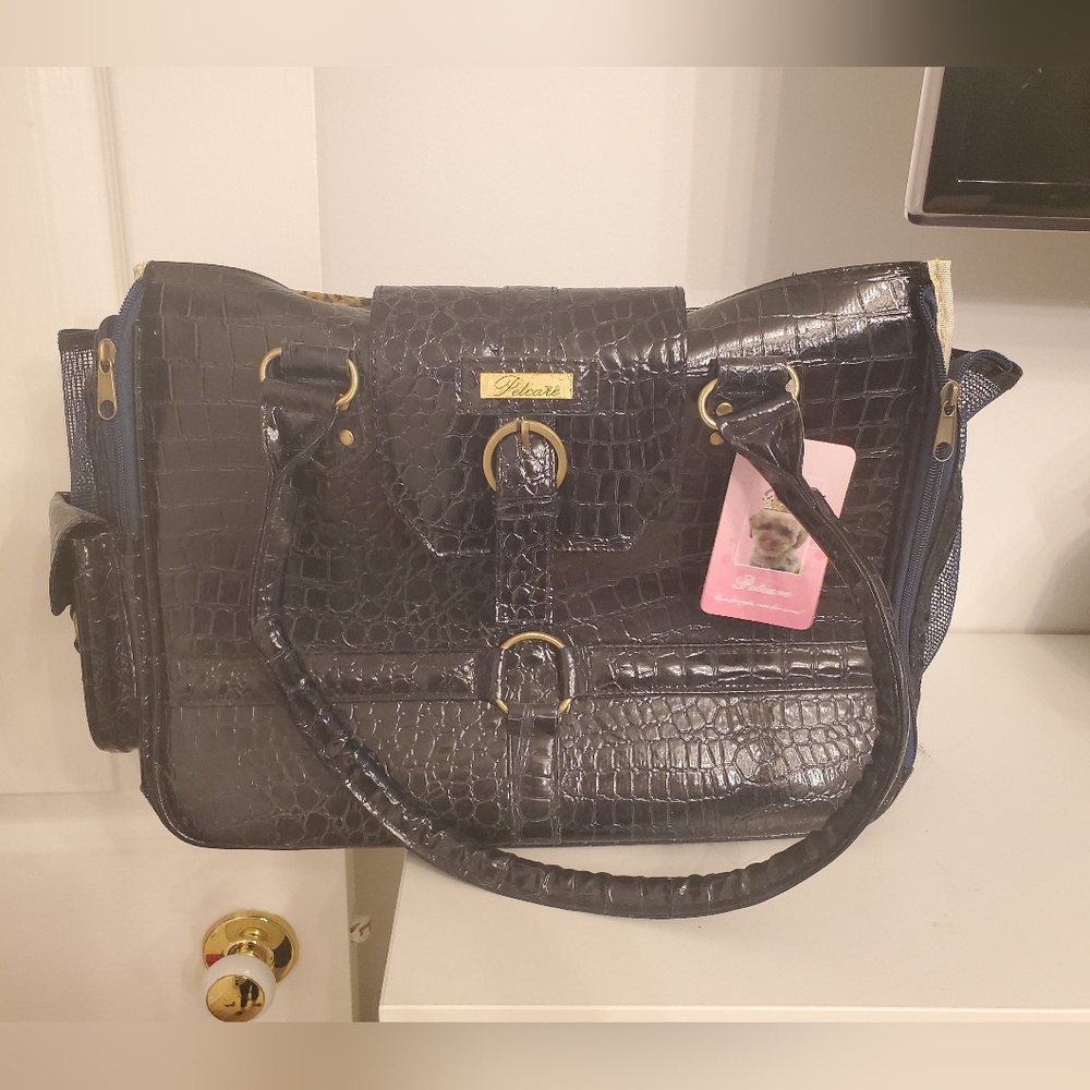 Chic Navy Blue Crocodile Pattern Pet Carrier Bag